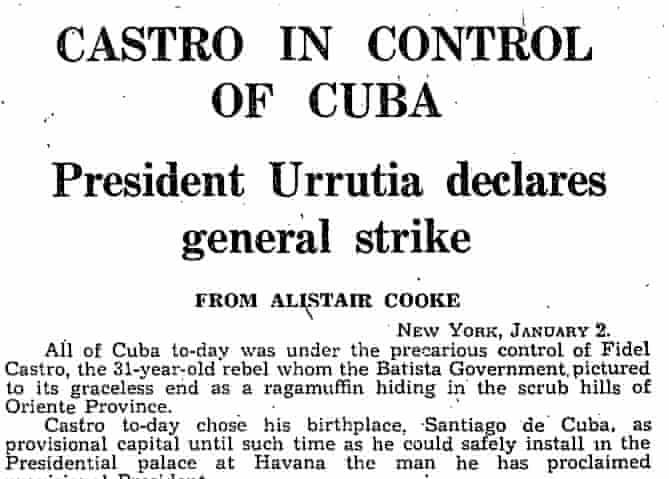 Newspaper Article on Cuban Revolution.