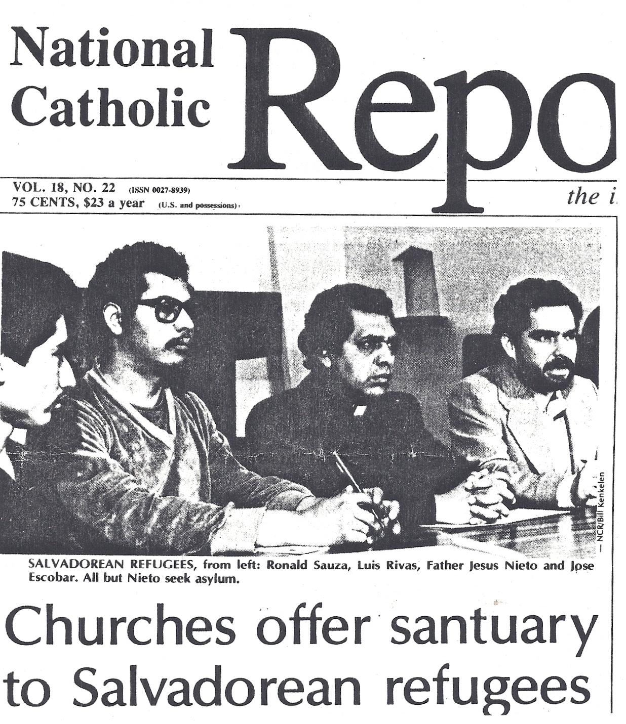 Xerox Scan of National Catholic Report on the Press Conference launching the Sanctuary Movement on March 29th, 1982.