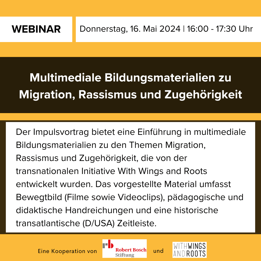 Webinar- Multimedia educational materials on Migration, Racism and Belonging